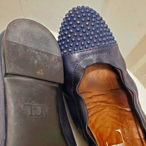 AGL Ballet Flats Womens Leather Metal Studs Cap Toe shoe 🌴 - Picture 6 of 11